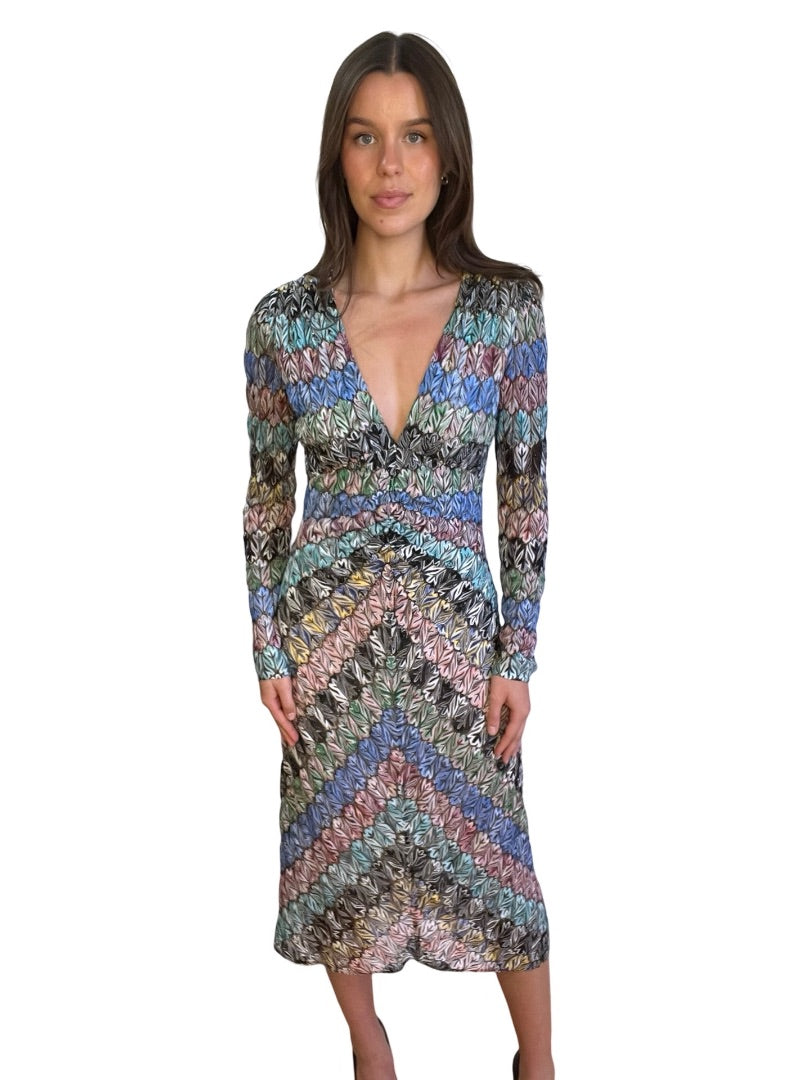 Missoni Dal 1953 Multi-Colour Long Sleeve V Neck Dress. Size: 46