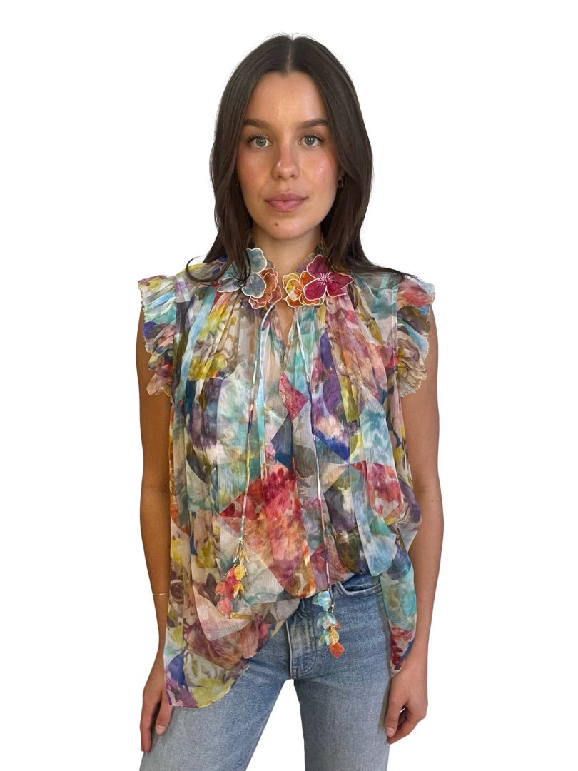 Zimmermann Multi-Colour High Tide Print Blouse. Size: 3