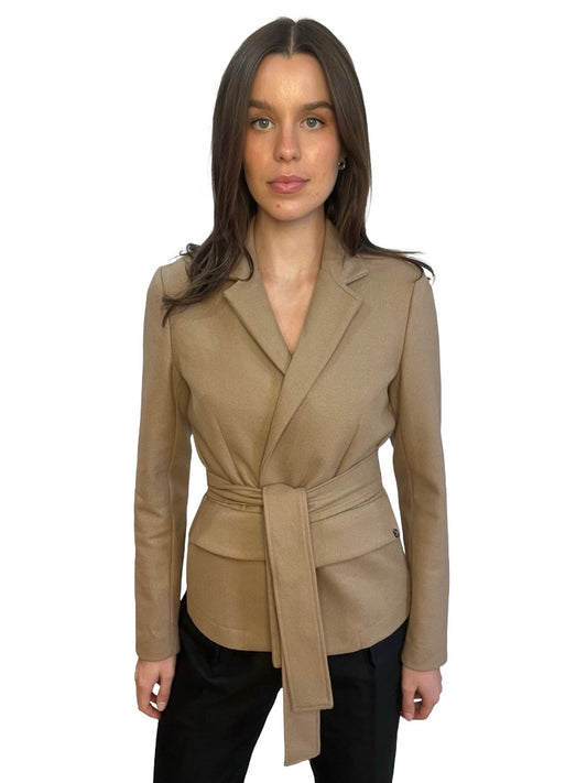 Ottod'Ame Tan Wool Blazer W Tie. Size: M