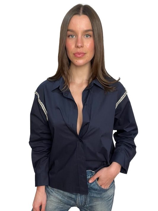 Sandro Navy Embellished Shirt. Size: S