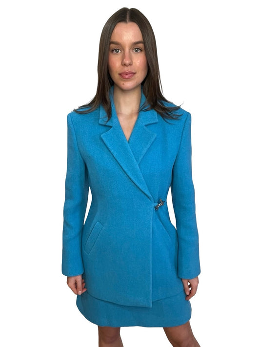 Ganni Blue Asymmetric Blazer & Skirt Set. Size: 38 & 40