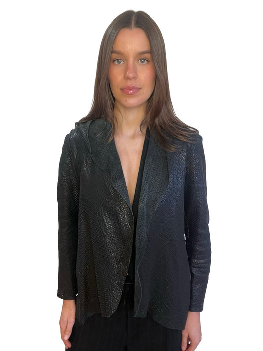 Salvatore Santoro Black Perforated Leather Hoodie. Size: L