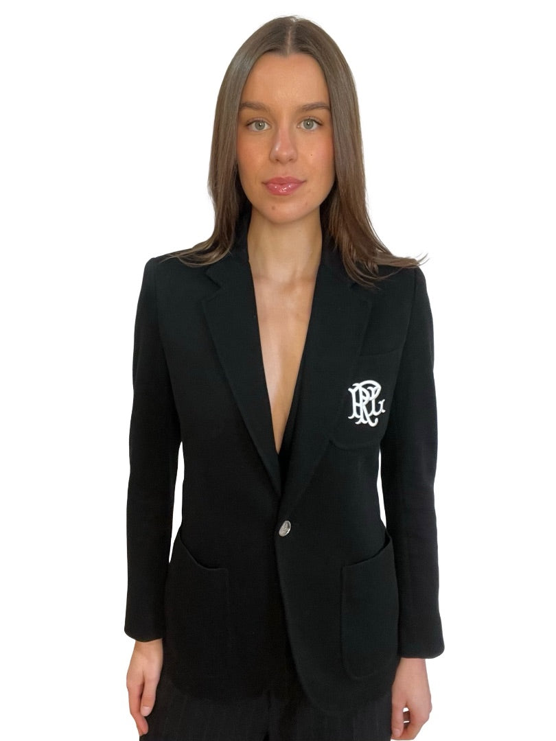 Polo Ralph Lauren Black Embroidered Pocket Blazer. Size: 6