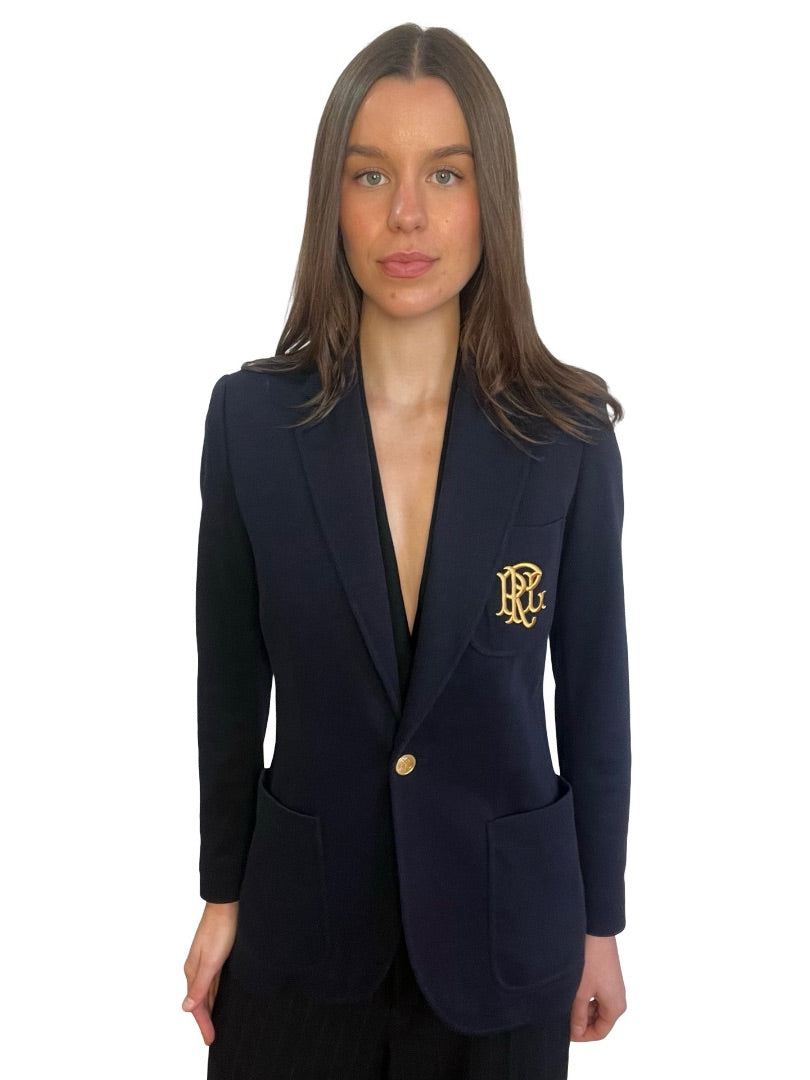 Polo Ralph Lauren Navy Embroidered Pocket Blazer. Size: 6