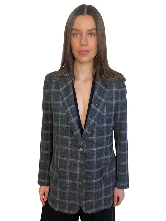 Rabens Saloner Slate Grey Check Blazer. Size: S
