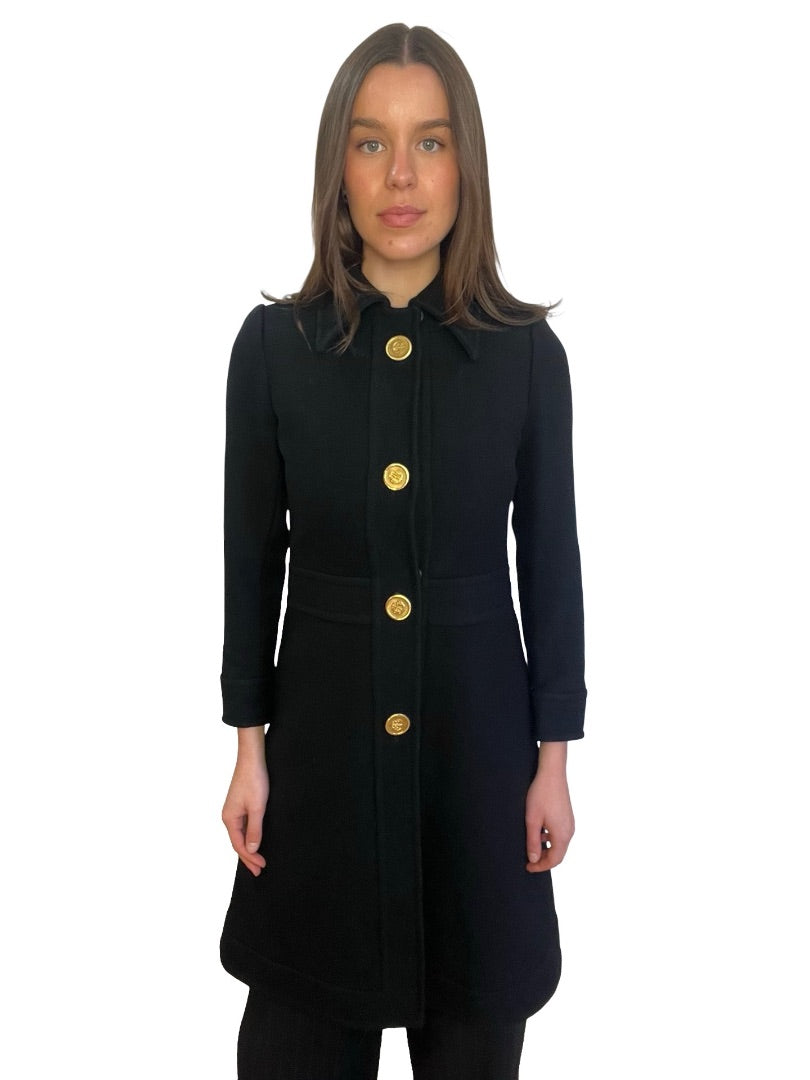 Ted Lapidus Black Coat w/ Anchor Gold Buttons. Size: S