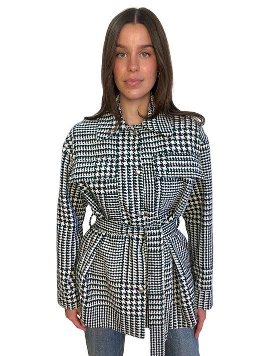 Ottod'Ame Blue / Green Houndstooth Coat. Size: 10