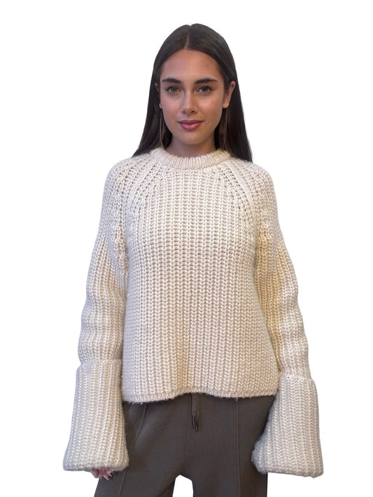 Celine Cream Knit Sweater w/ Folded Sleeves. Size: M