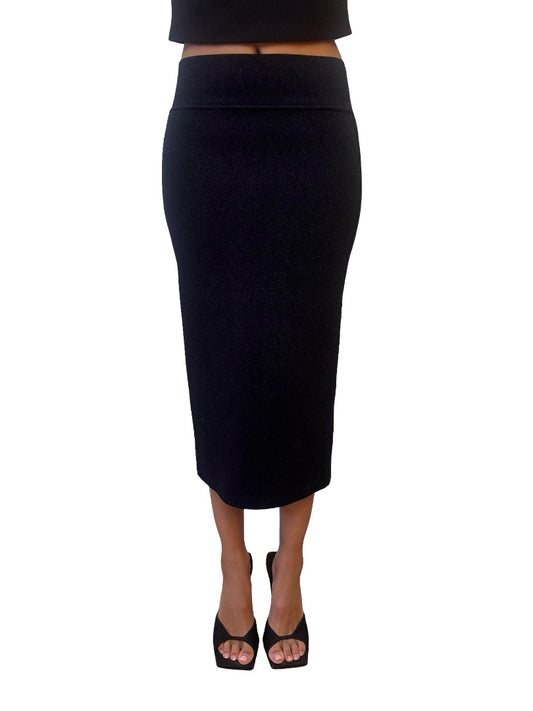 Scanlan Theodore Navy Metallic Crepe Knit Skirt. Size: S