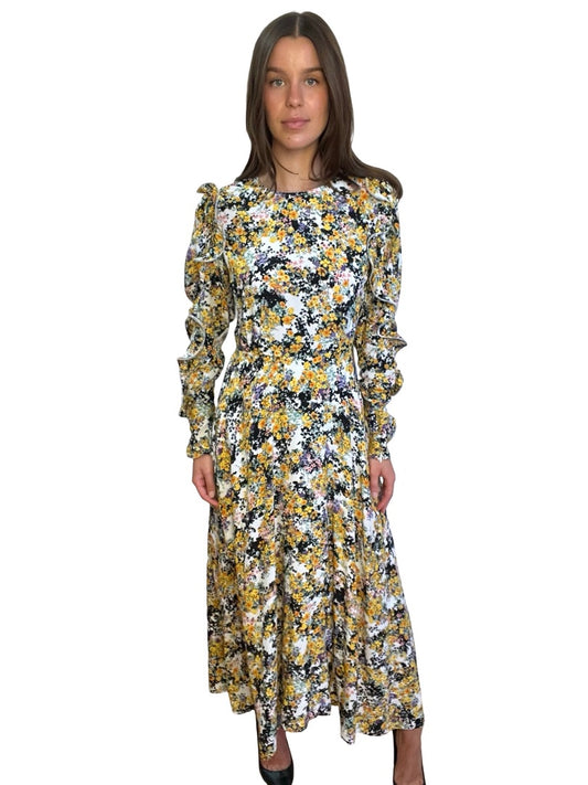 Essential Antwerp Yellow/White Floral Ruffle Dress. Size: 36