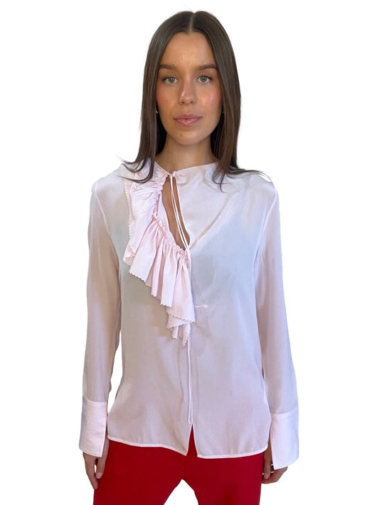 Victoria Beckham Light Pink Ruffle Collar Long Sleeve Top. Size: 10