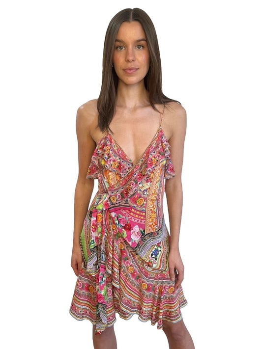 Camilla Multicoloured Silk Wrap Dress. Size: S