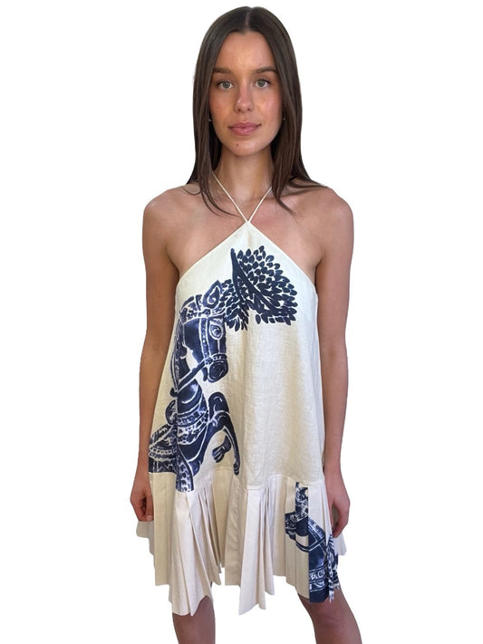 Alemais Natural Beige Pleated Mini Skirt Linen Dress. Size: 6