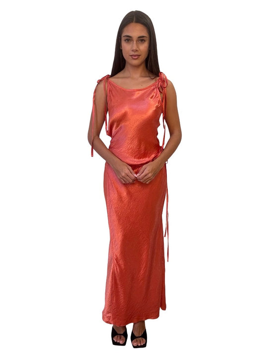 Acne Studios Coral Red Hammered Satin Dress. Size: XS