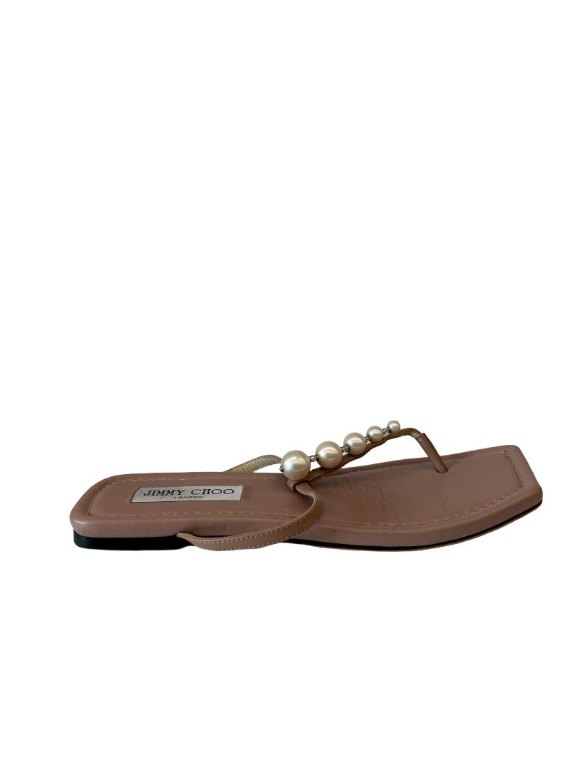 Jimmy Choo Nude Pink Pearl Sandals. Size: 38