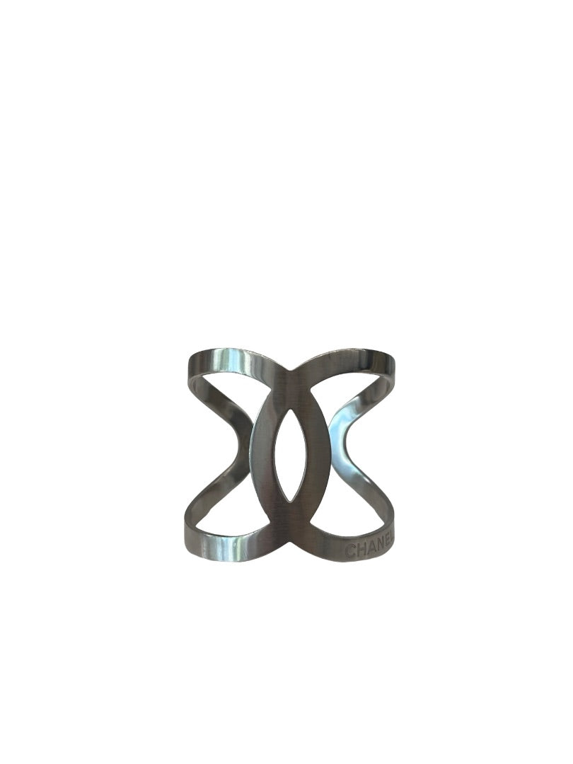 Chanel Silver CC Curve Cuff Bracelet. Size: OS