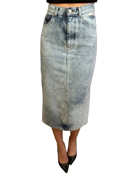KIMHĒKIM Light Blue Acid Wash Denim Skirt. Size: 34