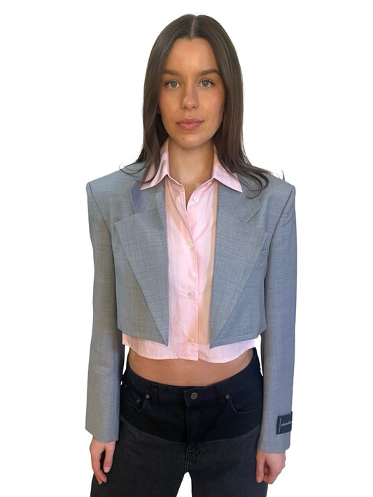 Alexander Wang Grey 'Prestyle Cropped Blazer' W Pink Poplin Shirt Size: XS/S