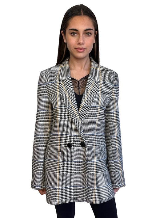 Anine Bing Neutral Madeleine Houndstooth Blazer. Size: M