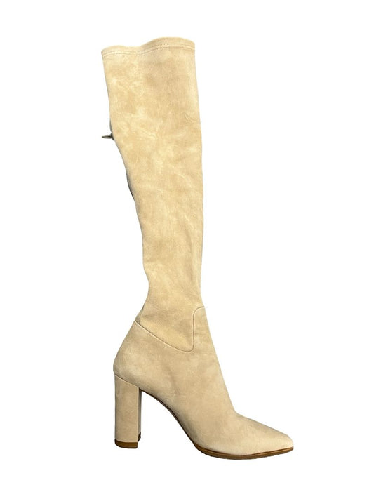 Scanlan Theodore Nude Suede Block Heel Knee Boots. Size: 39