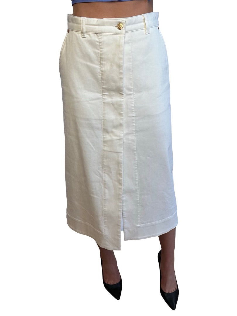 Scanlan Theodore Off-White Maxi Skirt w/ Front Slit. Size: 8