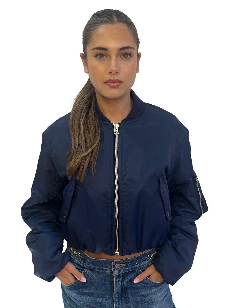 Rag & Bone Navy Cropped Nylon Bomber Jacket. Size: XS