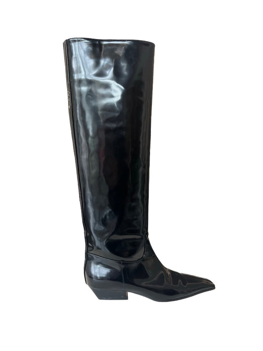 Khaite Black Marfa Glossed Leather Boots. Size: 39.5