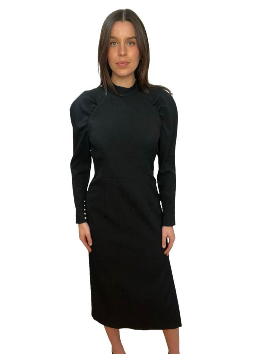 Rebecca Vallance Black Open back Long Sleeve Dress. Size: 10