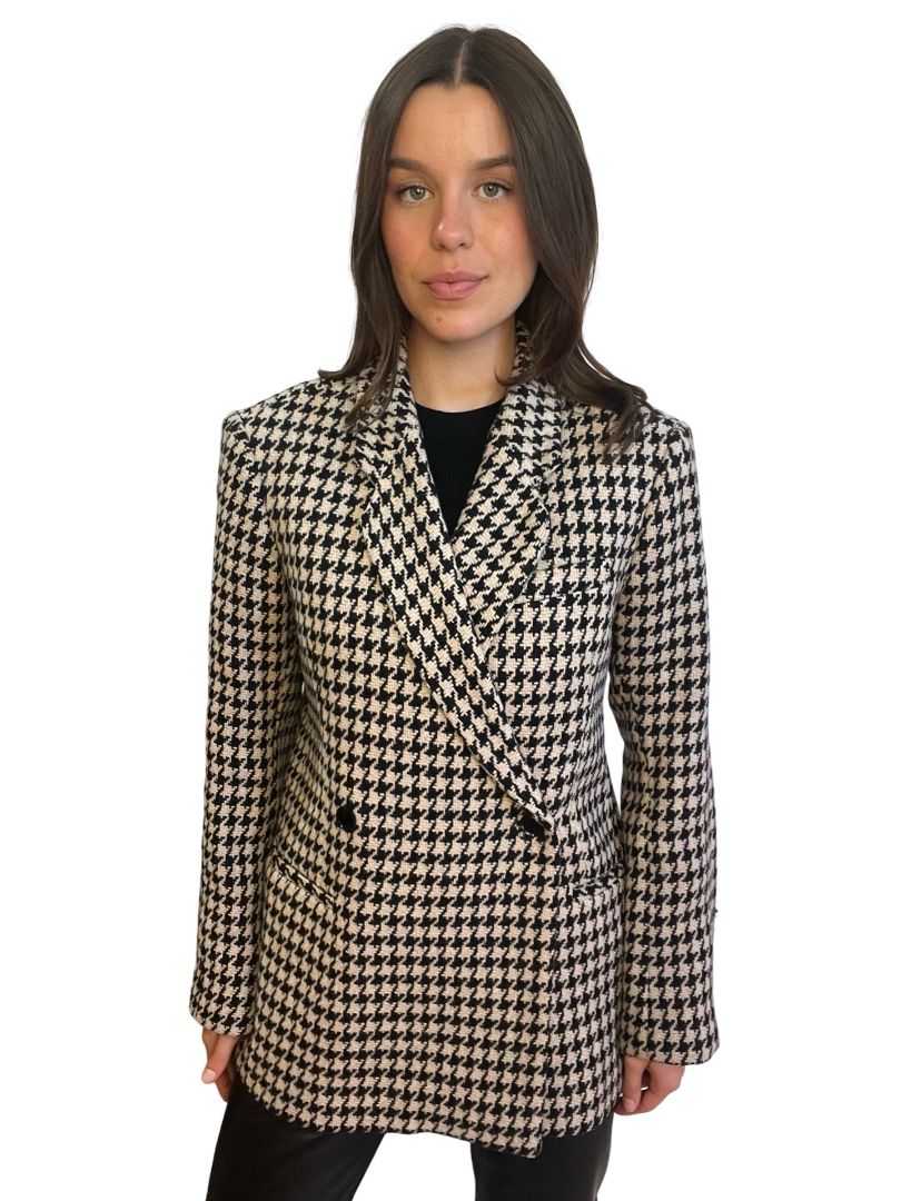 Anine Bing Black/Nude 'KAIA' Houndstooth Blazer. Size: S