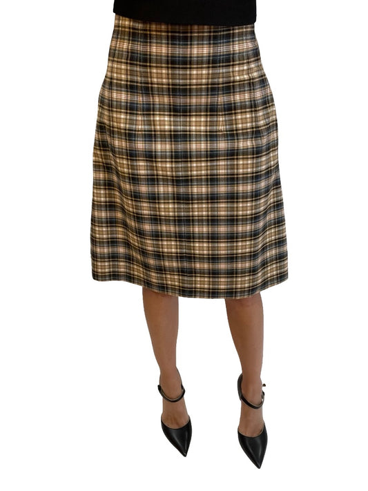 Scanlan Theodore Blue/Tan Check Midi Skirt. Size: 6