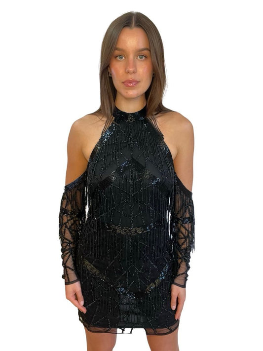 Madame X Black Ariana Sequin Mini Dress. Size: 10