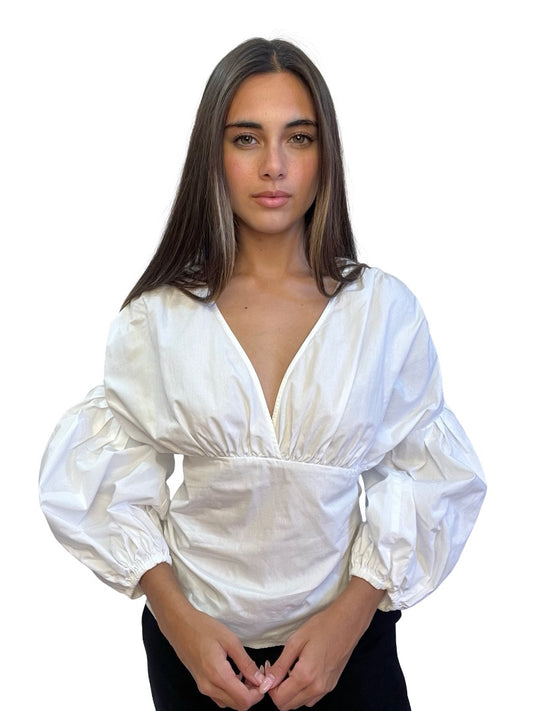 Scanlan Theodore White Heart Neckline Puff Long Sleeve Top. Size: 10