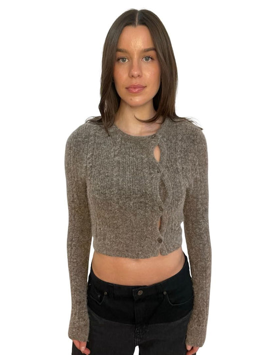 Nagnata Fawn Grey Knit Cardigan & Bralet Set. Size: S-M
