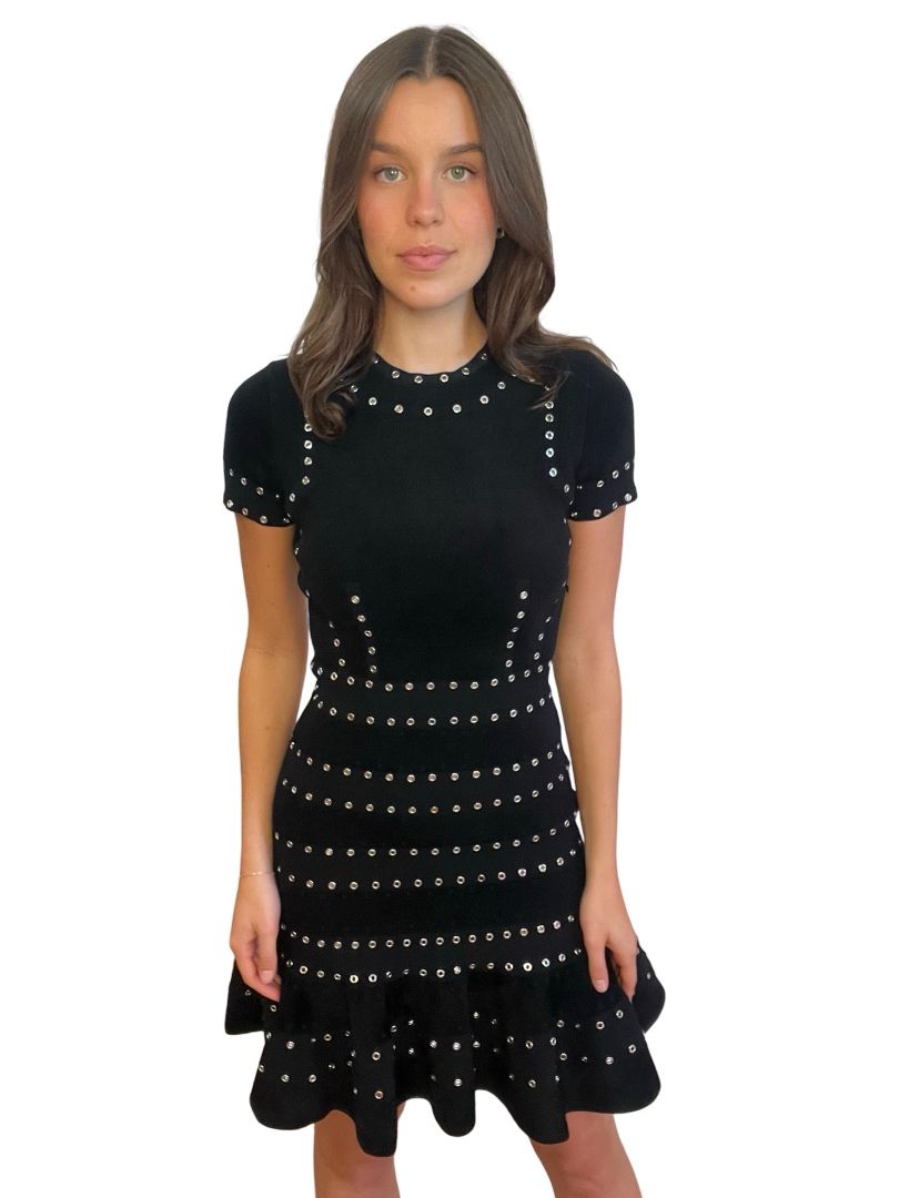 Alexander McQueen Black Fleece Eyelet Dress. Size: S