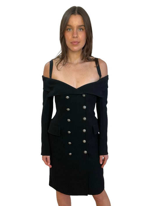 Faith Connexion Black Off Shoulder Double Breasted Jacket Dress. Size: 38