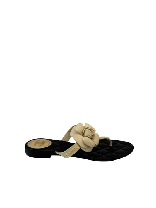 Chanel Black/Cream Jelly Camellia Flower Sandals. Size: 39