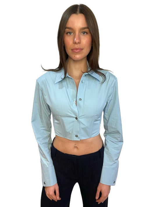 Alexander Wang Sky Blue Cropped Structured Shirt. Size: 0