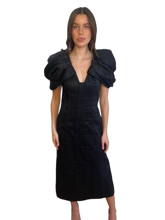 Aje Black Puff Shoulder Dress W Back Cut Out. Size: 10