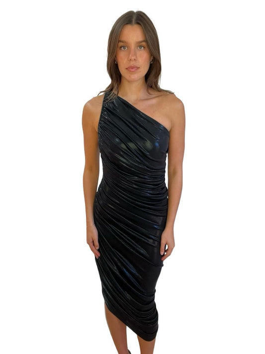 Norma Kamali Black Metallic One Shoulder 'Diana' Dress. Size: M/38