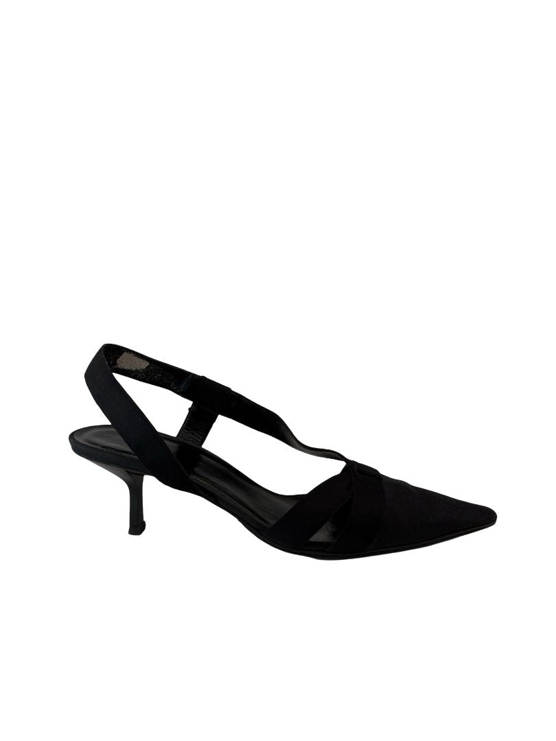 Gucci Black Cloth Slingback Kitten Heels. Size: 41 C
