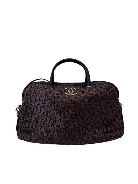 Chanel Black / Bordeaux Woven Leather Bowling Bag.