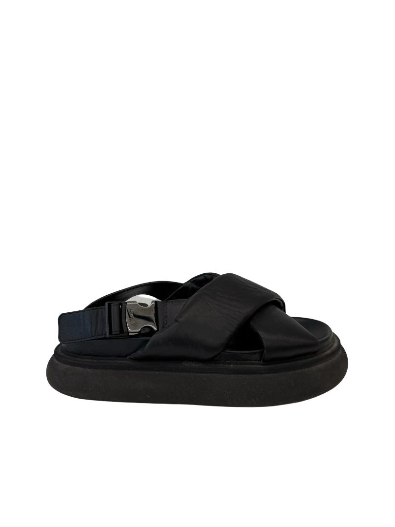 Moncler Black Cross-Strap Leather Sandals. Size: 36