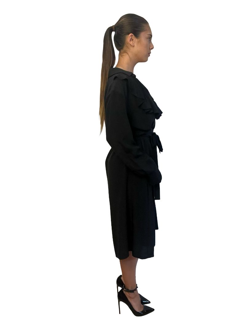 Scanlan Theodore Black Long Sleeve Button Up Dress w/ Frill Collar. Size: 12
