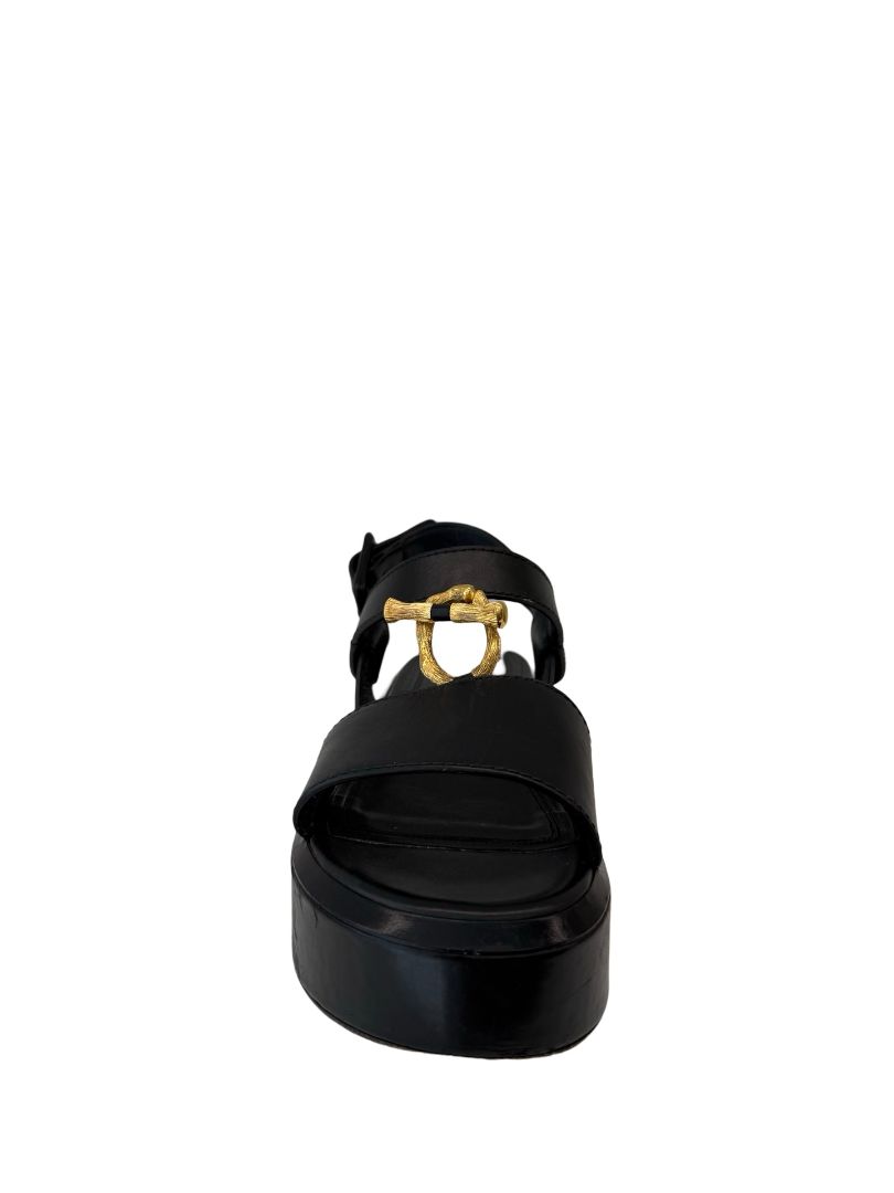 Celine Black Platform Sandals W Gold Hardware. Size: 37