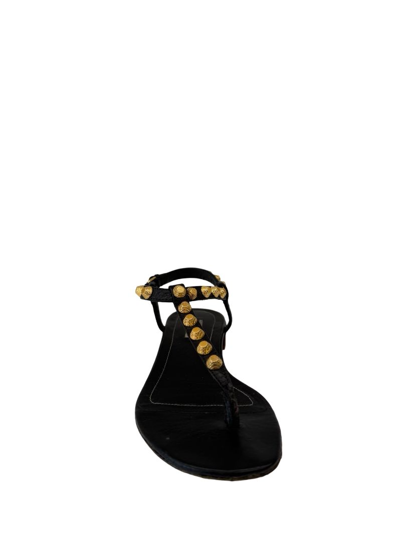 Balenciaga Black Sandals W Gold Studs. Size: 37