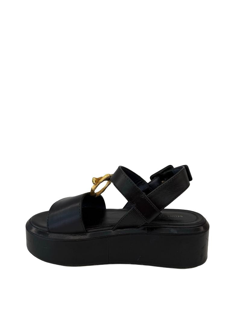 Celine Black Platform Sandals W Gold Hardware. Size: 37