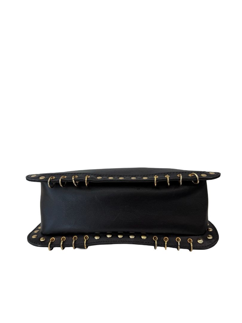 Emilio Pucci Black Pierced Egde Gold Hardware Chain Crossbody Bag.