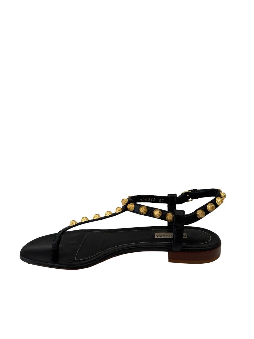 Balenciaga Black Sandals W Gold Studs. Size: 37