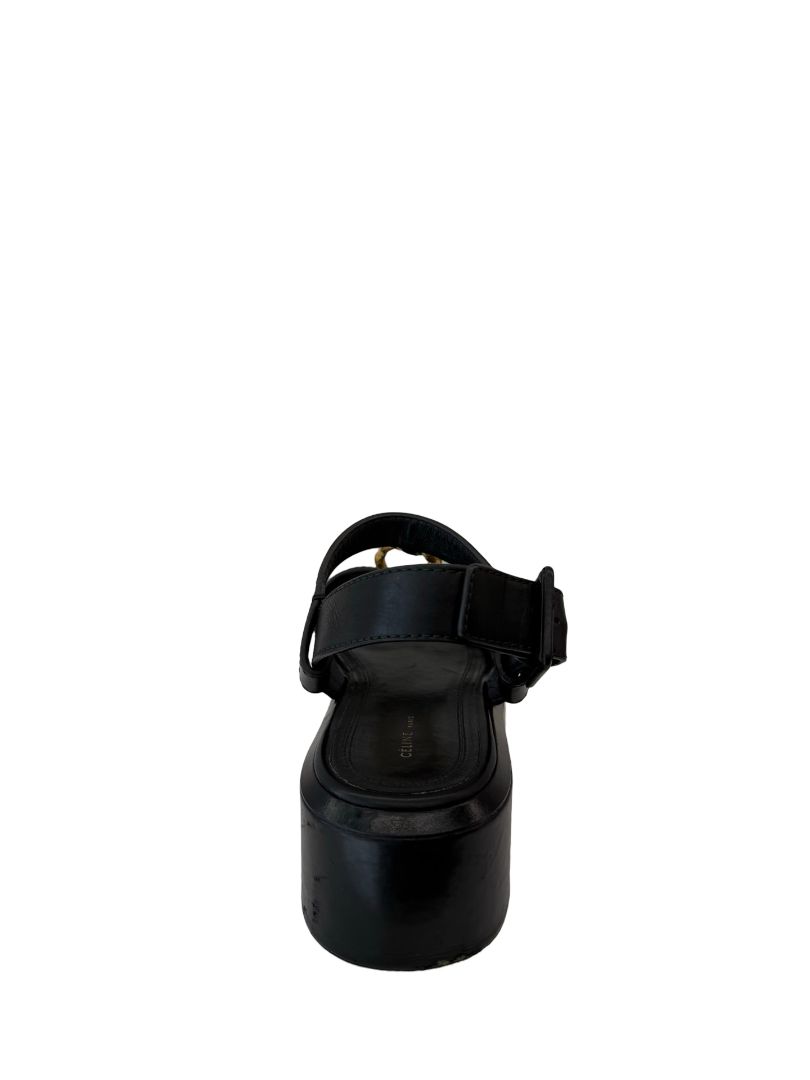Celine Black Platform Sandals W Gold Hardware. Size: 37