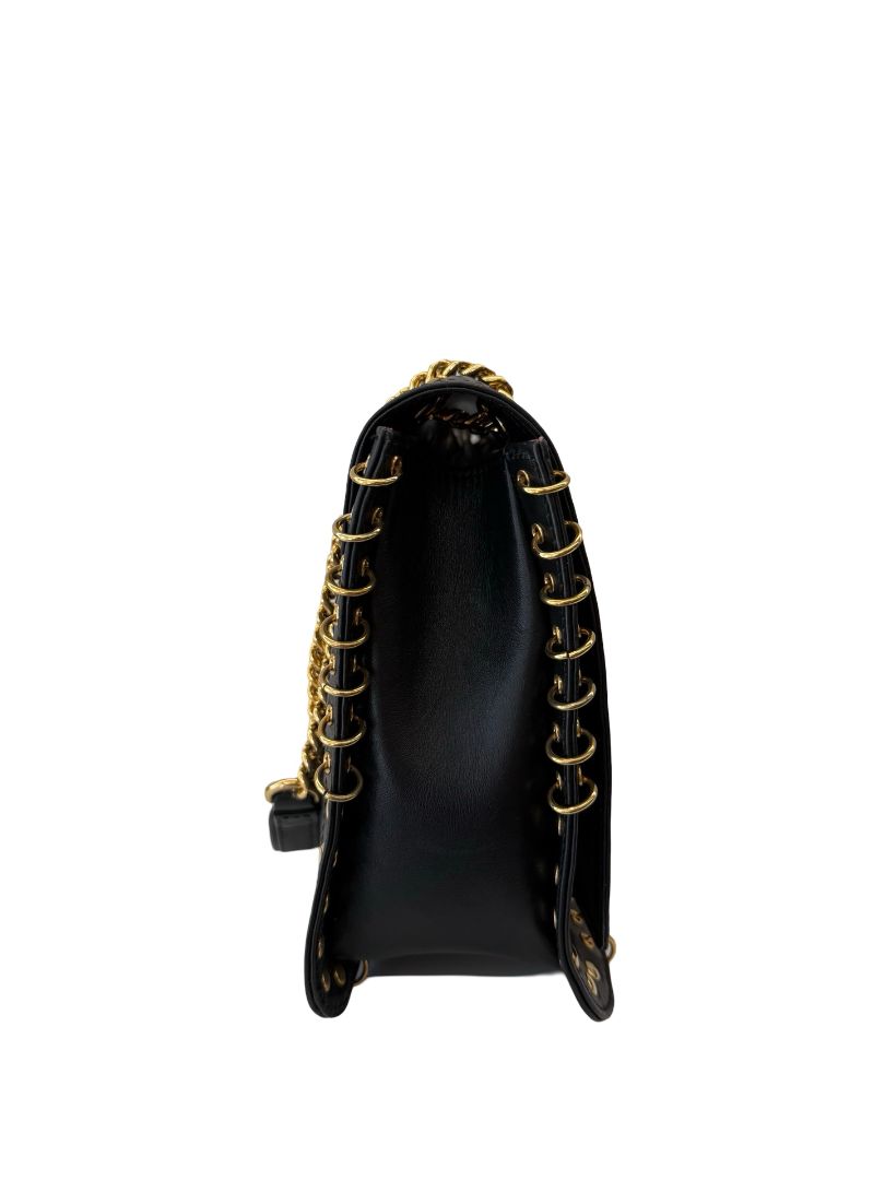 Emilio Pucci Black Pierced Egde Gold Hardware Chain Crossbody Bag.